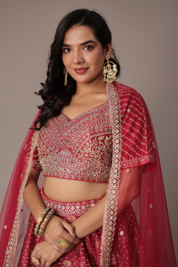Handwoven Silk Lehenga with Swarovski and Thread work