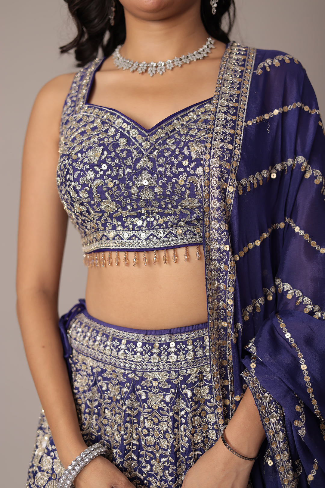 Embroidered Chinon Silk Lehenga with Sequins Embellishment