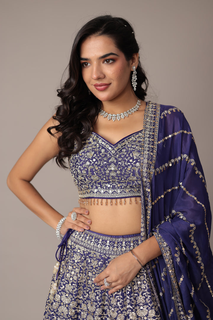 Embroidered Chinon Silk Lehenga with Sequins Embellishment