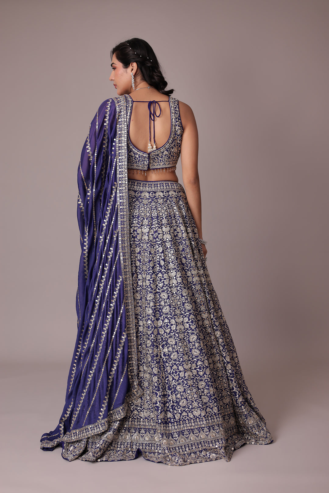 Embroidered Chinon Silk Lehenga with Sequins Embellishment