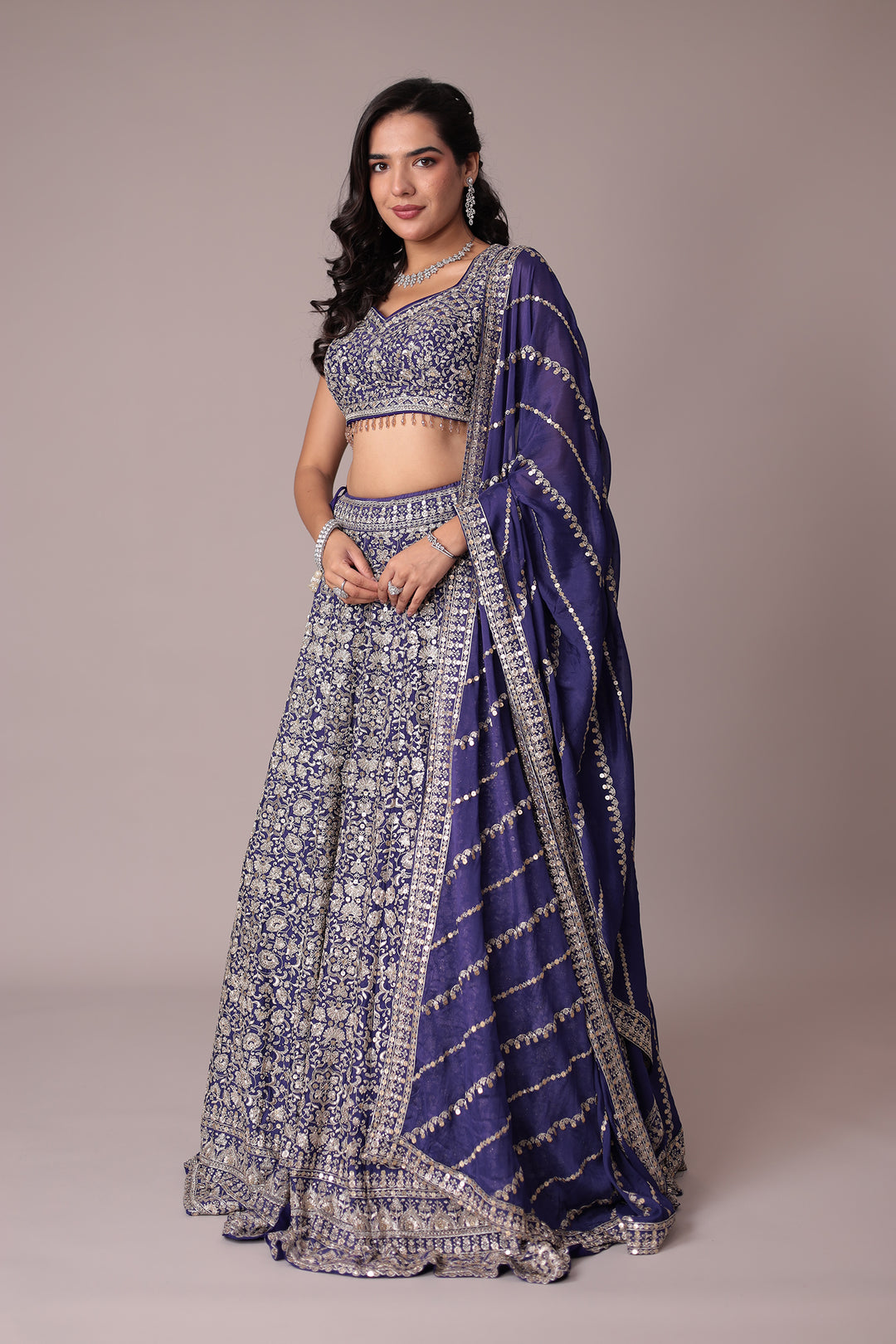 Embroidered Chinon Silk Lehenga with Sequins Embellishment