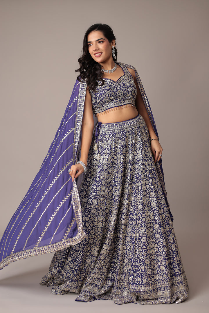 Embroidered Chinon Silk Lehenga with Sequins Embellishment