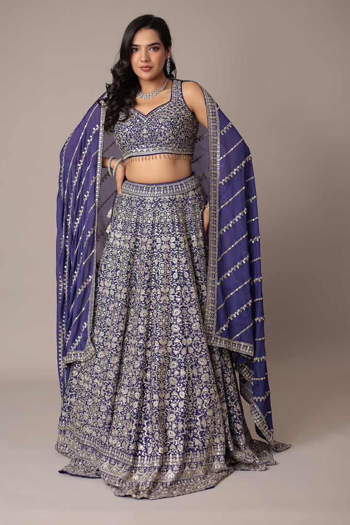 Embroidered Chinon Silk Lehenga with Sequins Embellishment