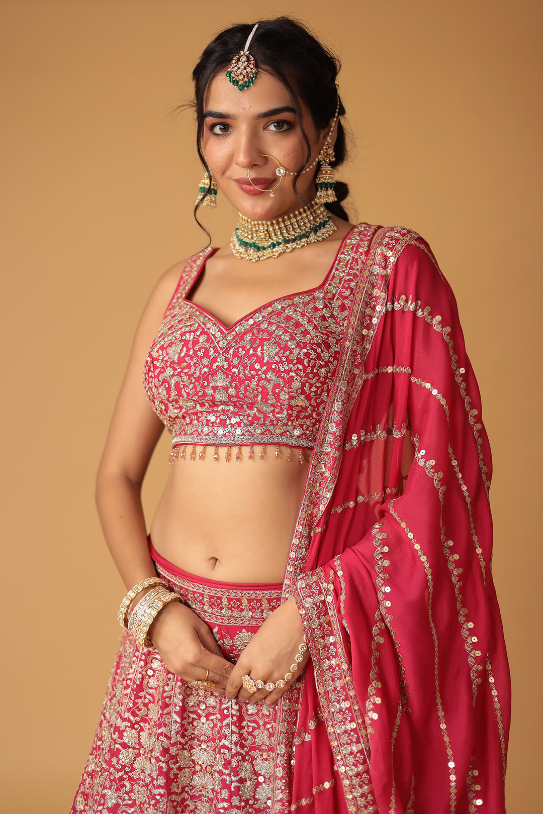 Embroidered Chinon Silk Lehenga with Sequins Embellishment