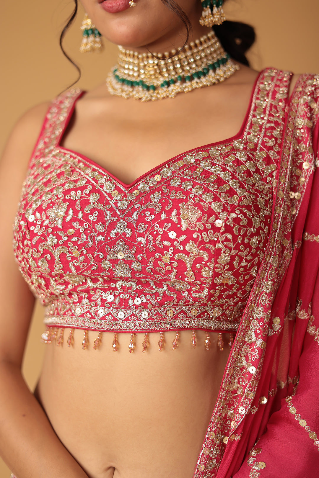 Embroidered Chinon Silk Lehenga with Sequins Embellishment