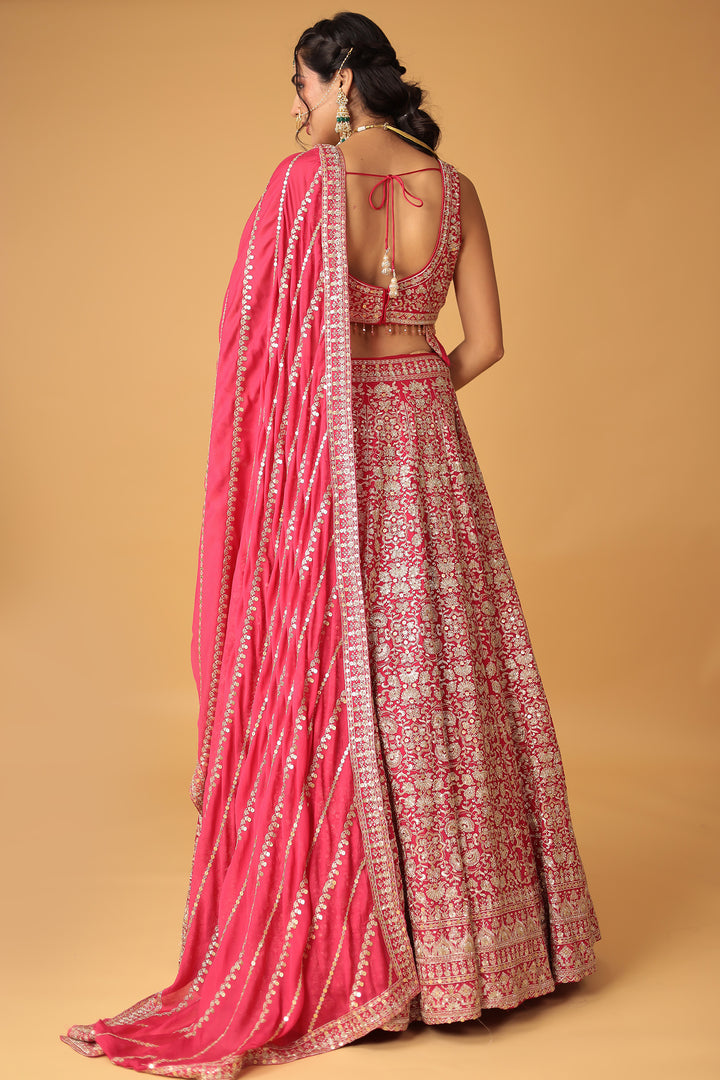 Embroidered Chinon Silk Lehenga with Sequins Embellishment