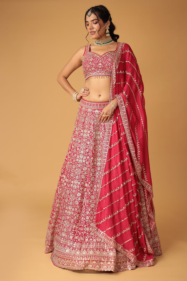 Embroidered Chinon Silk Lehenga with Sequins Embellishment