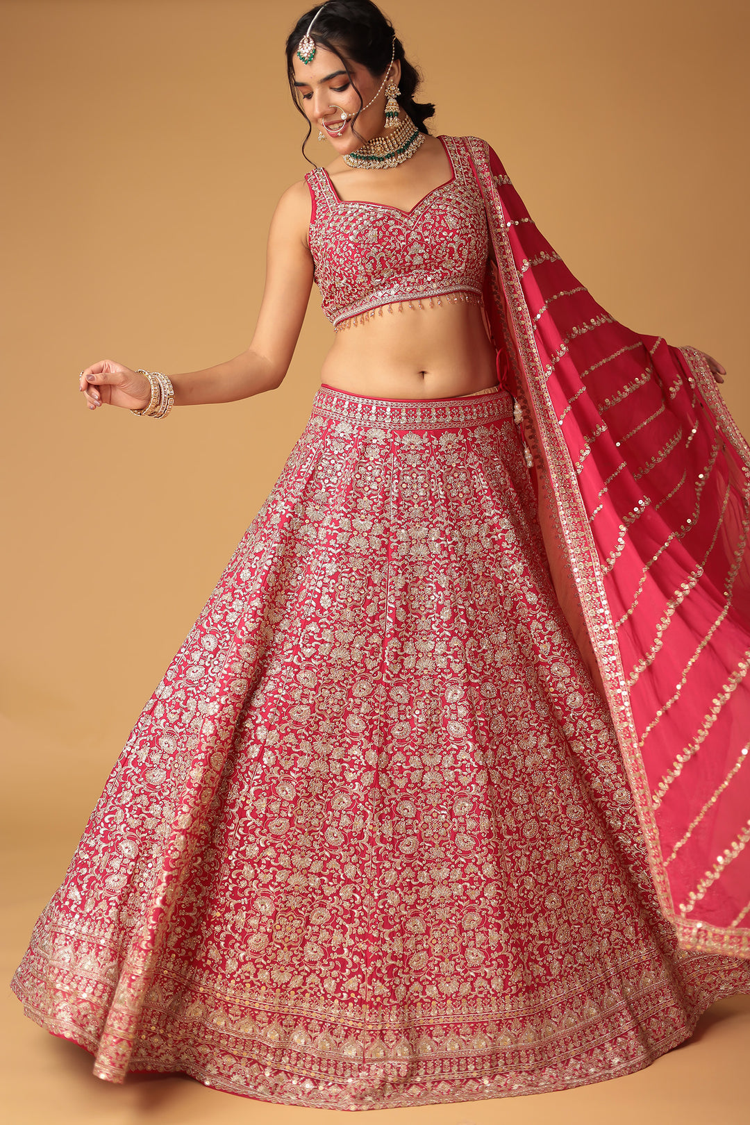 Embroidered Chinon Silk Lehenga with Sequins Embellishment