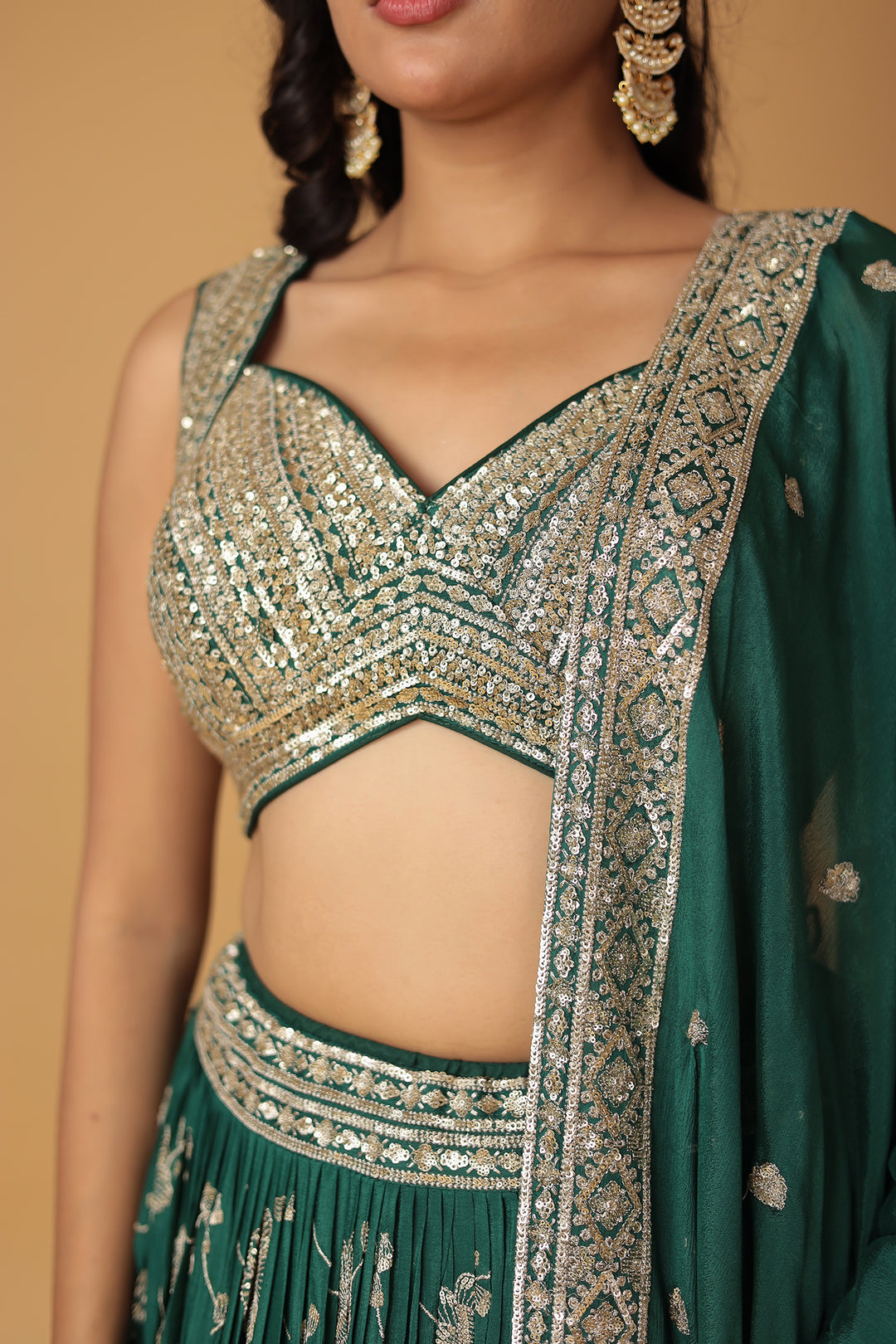 Chinon Silk Lehenga Embellished with Sequins and Thread work