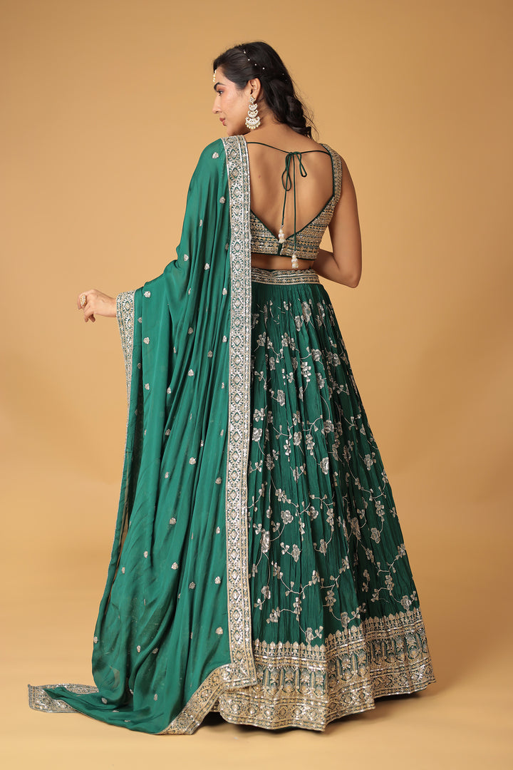 Chinon Silk Lehenga Embellished with Sequins and Thread work