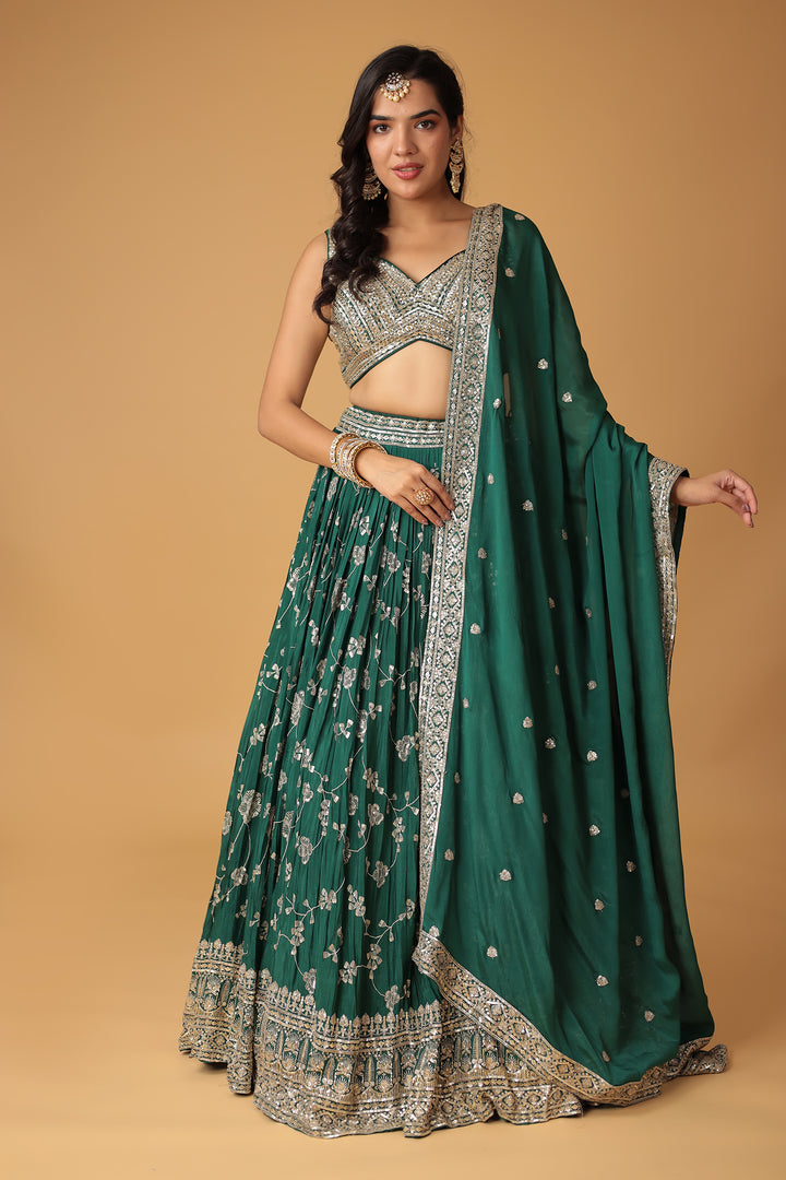 Chinon Silk Lehenga Embellished with Sequins and Thread work