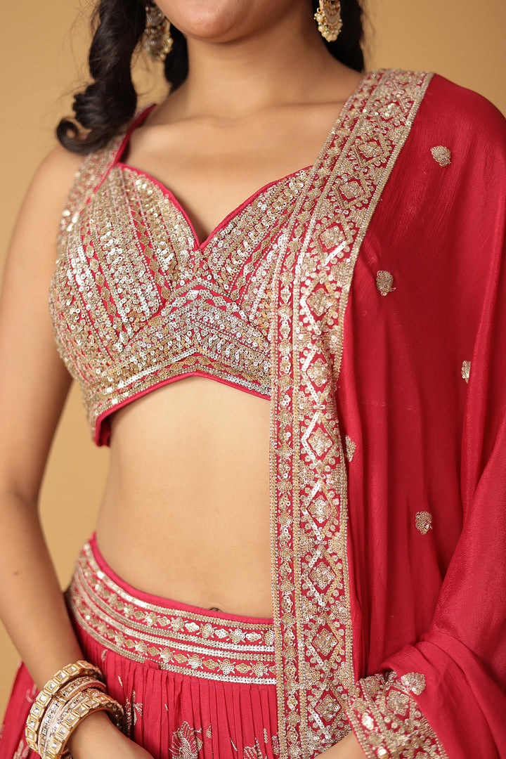 Chinon Silk Lehenga Embellished with Sequins and Thread work