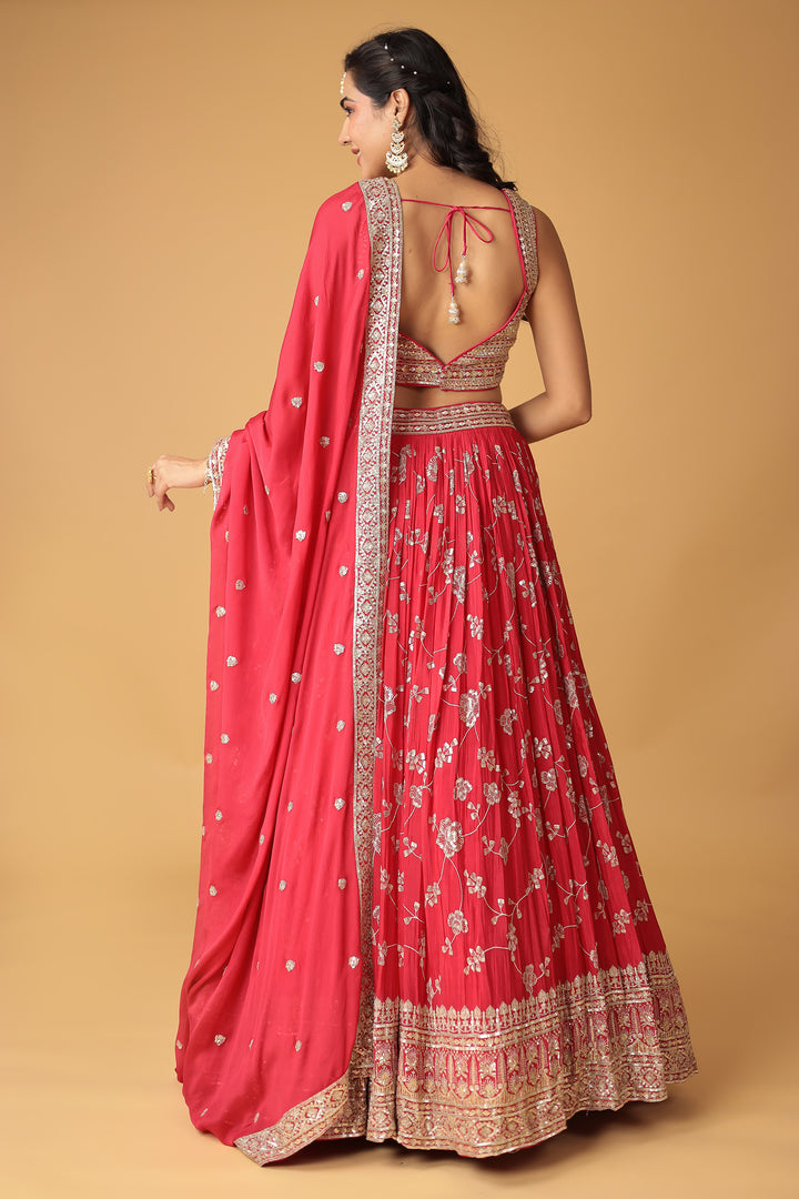 Chinon Silk Lehenga Embellished with Sequins and Thread work