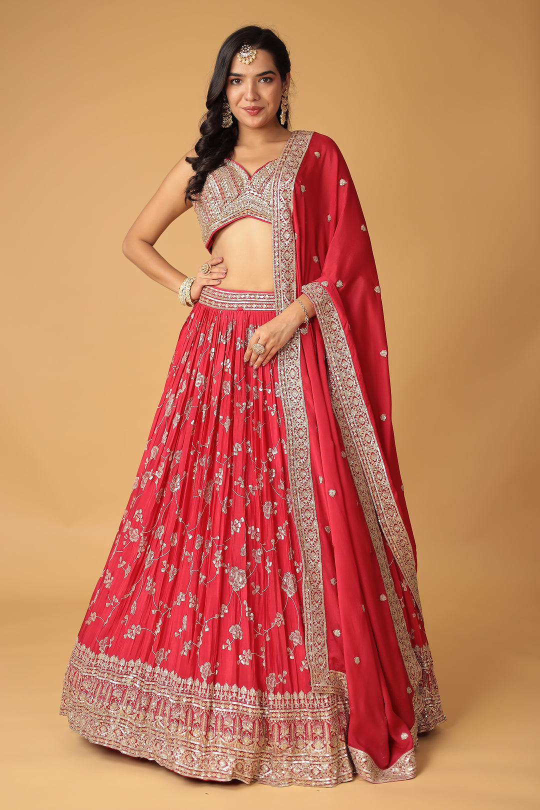 Chinon Silk Lehenga Embellished with Sequins and Thread work