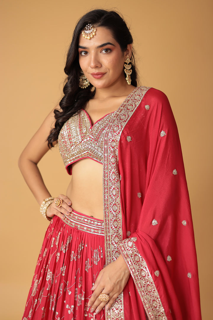 Chinon Silk Lehenga Embellished with Sequins and Thread work