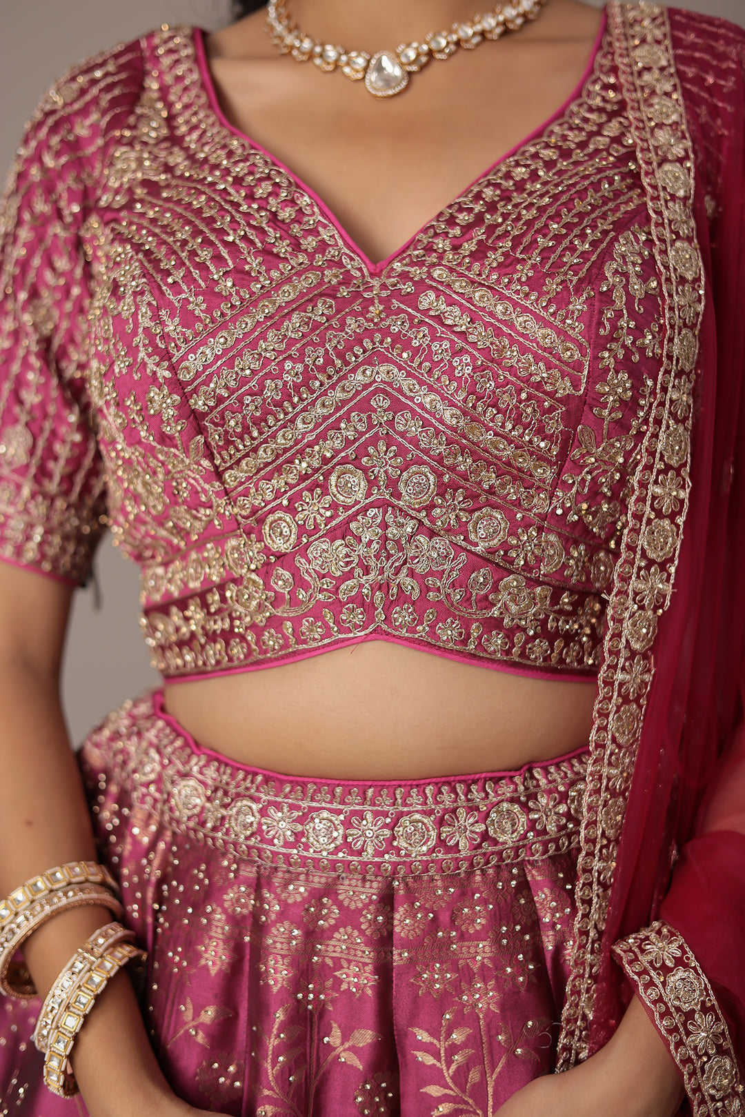Handwoven Silk Lehenga Embellished with Swarovski and Thread work