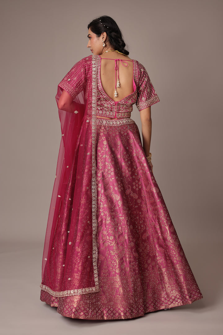 Handwoven Silk Lehenga Embellished with Swarovski and Thread work