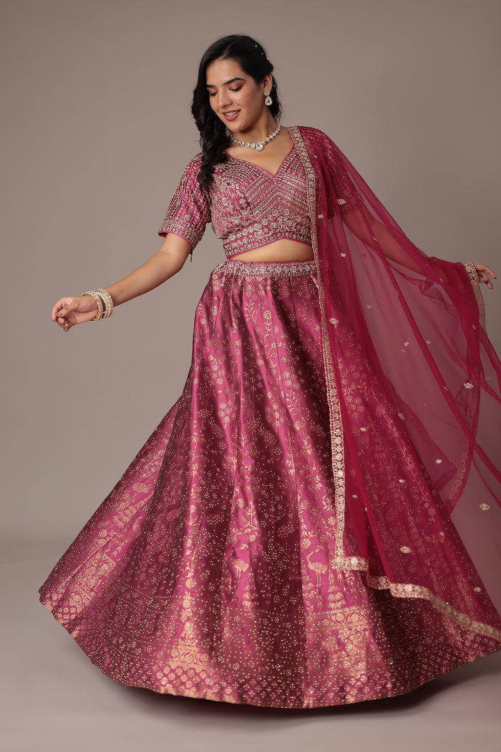 Handwoven Silk Lehenga Embellished with Swarovski and Thread work