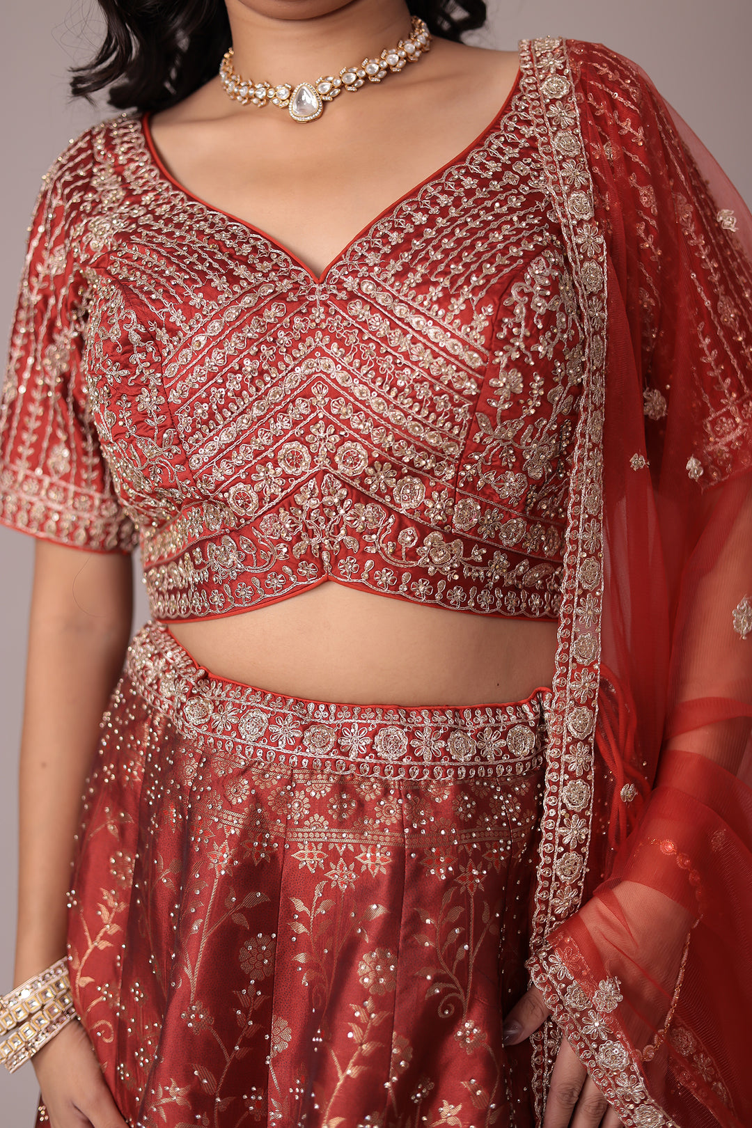 Handwoven Silk Lehenga Embellished with Swarovski and Thread work