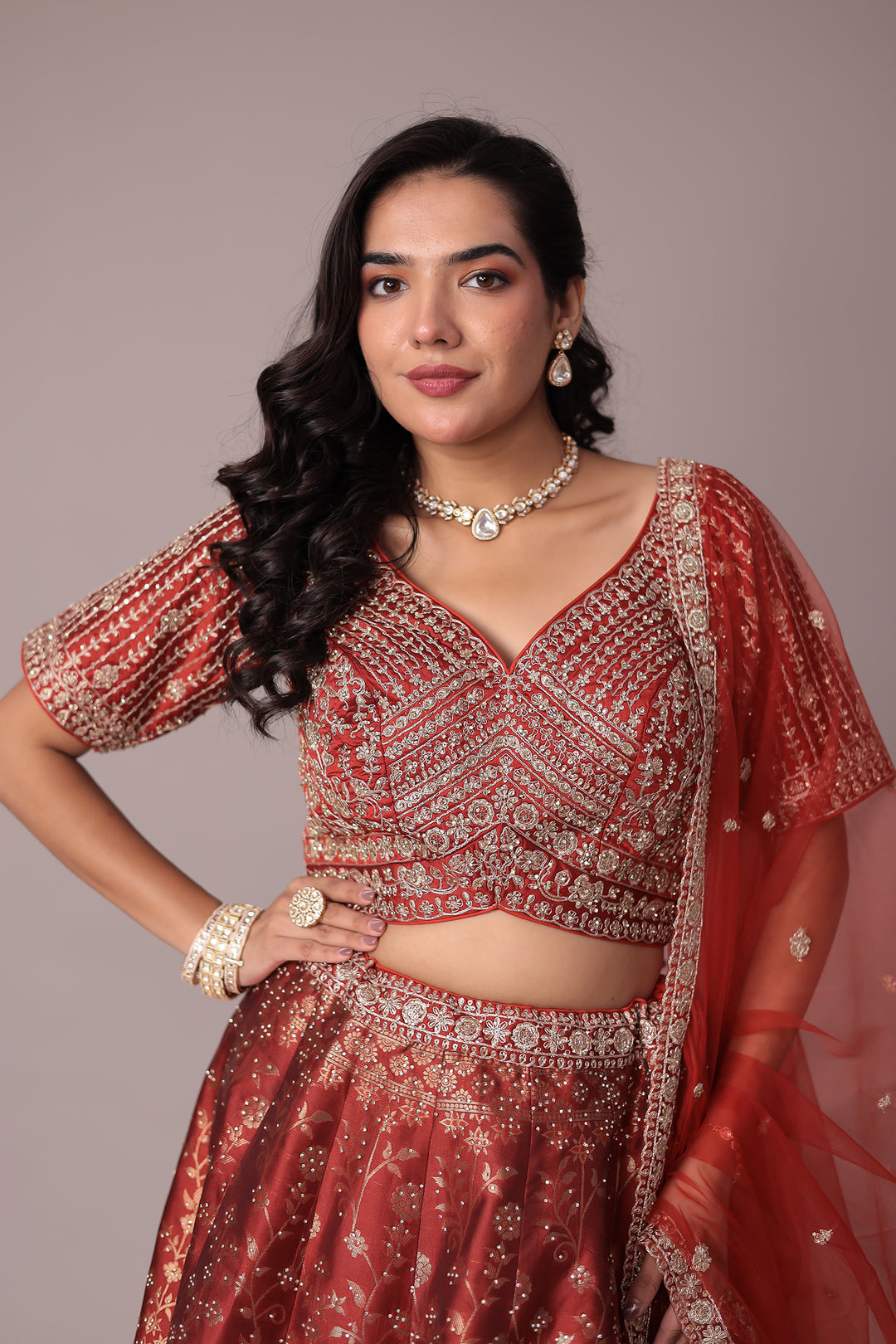 Handwoven Silk Lehenga Embellished with Swarovski and Thread work