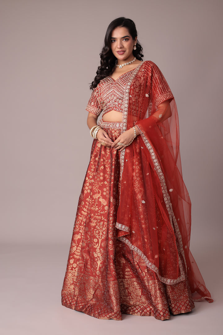 Handwoven Silk Lehenga Embellished with Swarovski and Thread work