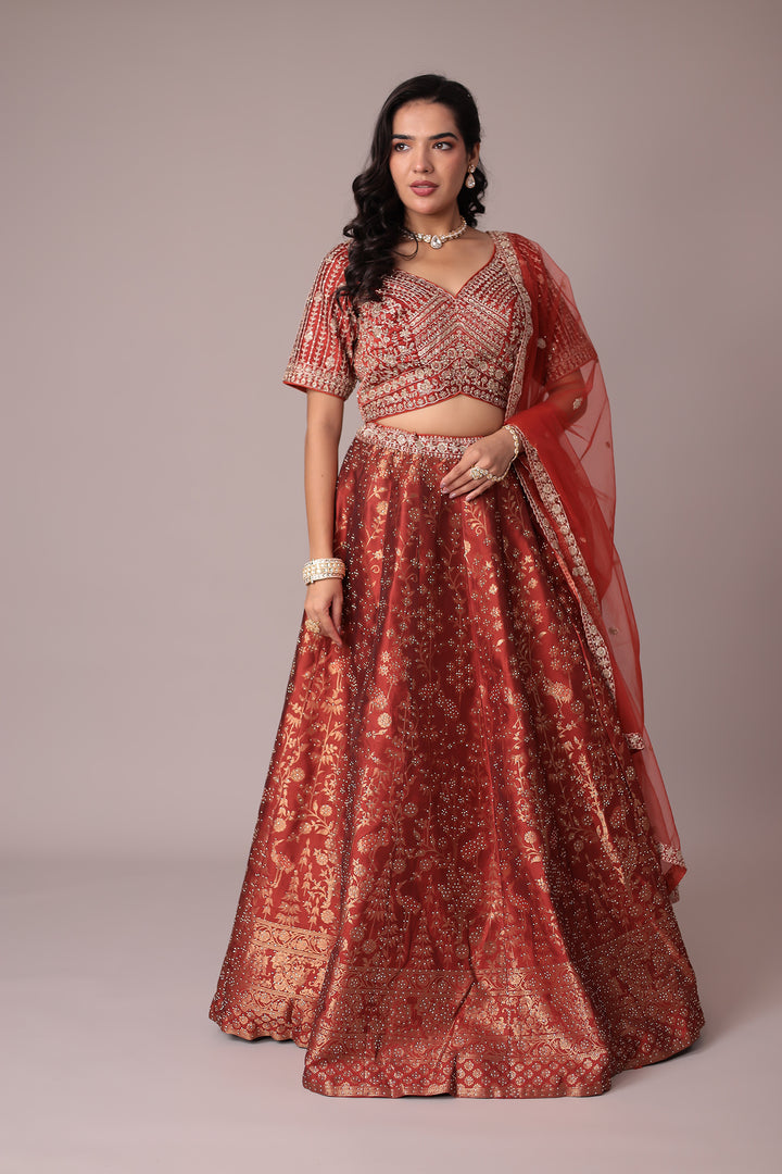 Handwoven Silk Lehenga Embellished with Swarovski and Thread work
