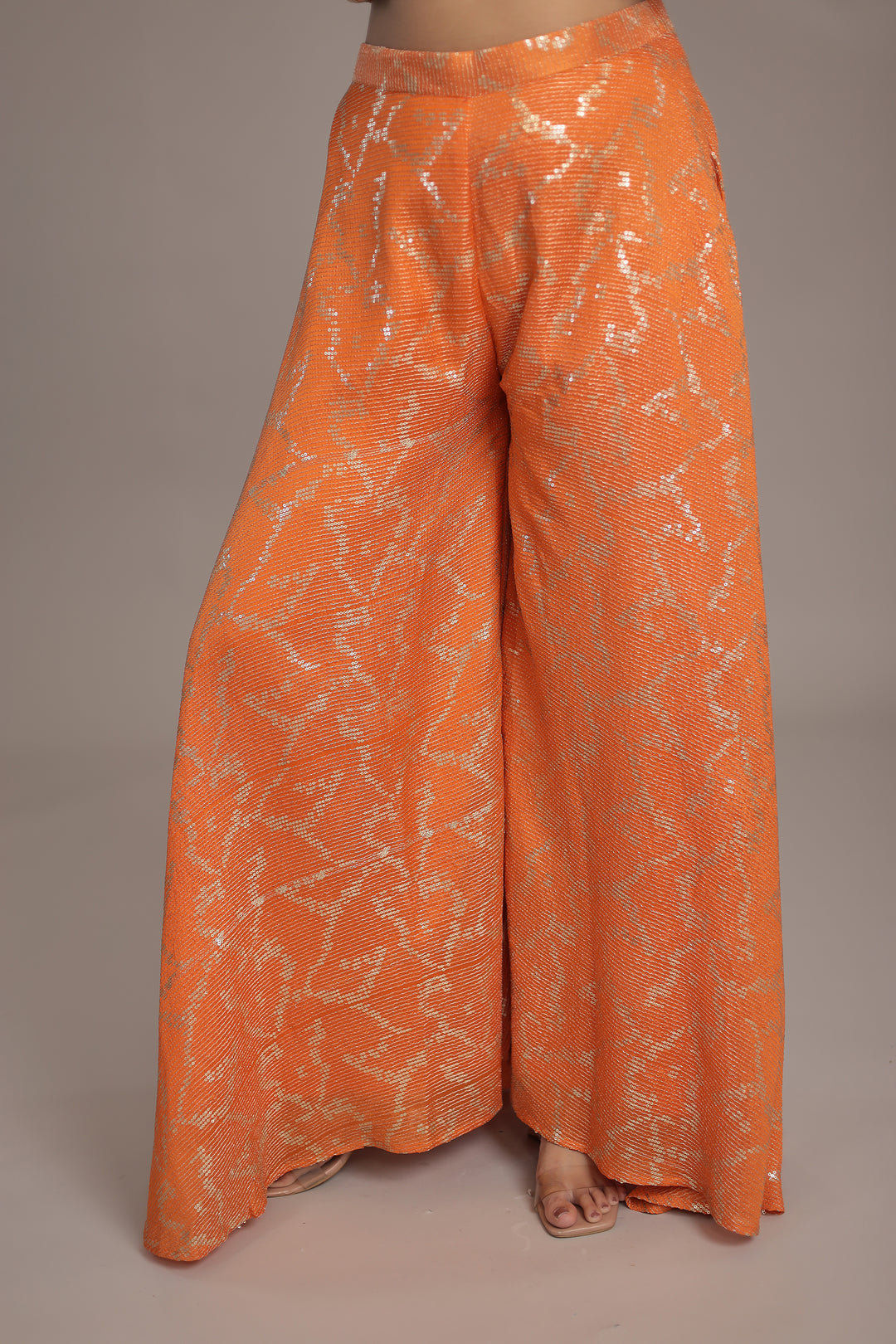 Elegant Chinon Silk Suit with Intricate Sequins & Thread Detailing