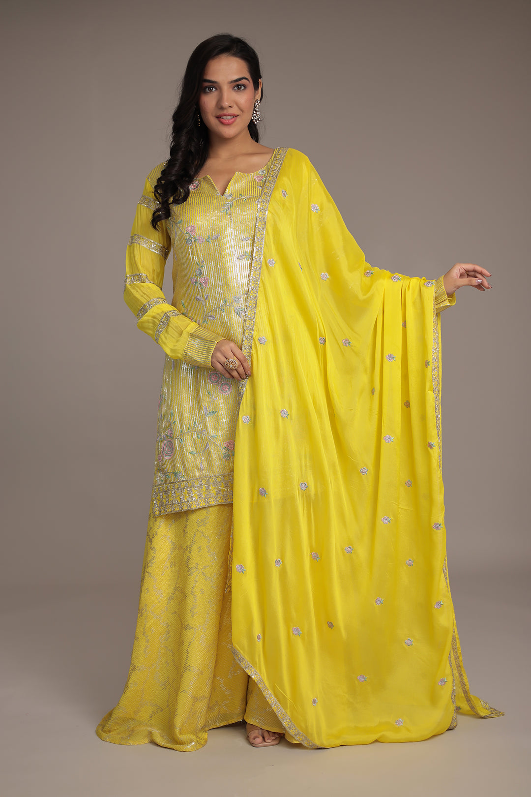 Party Wear Chinon Silk Suit 
