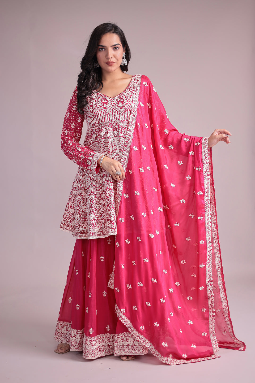 Embroidered Silk Suit Embellished with Sequins work