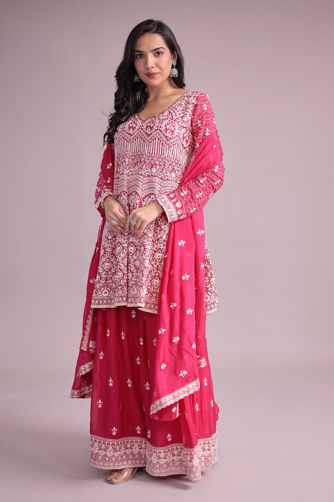 Embroidered Silk Suit Embellished with Sequins work