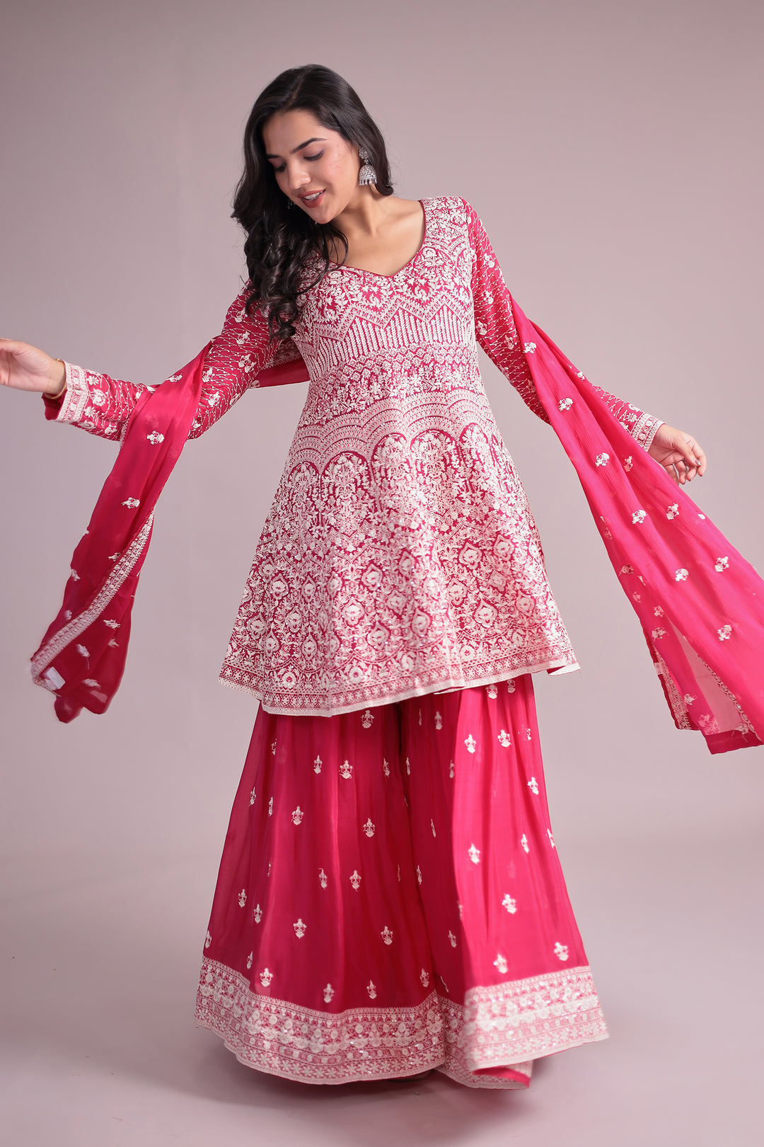 Embroidered Silk Suit Embellished with Sequins work