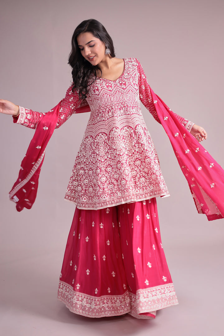 Embroidered Silk Suit Embellished with Sequins work