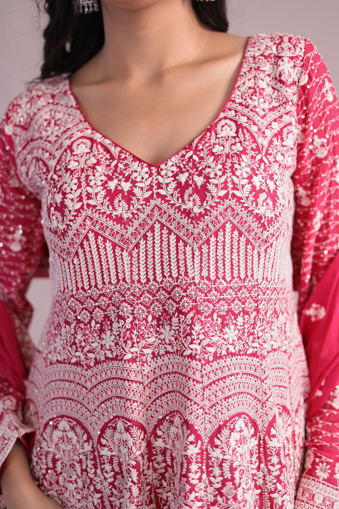 Embroidered Silk Suit Embellished with Sequins work