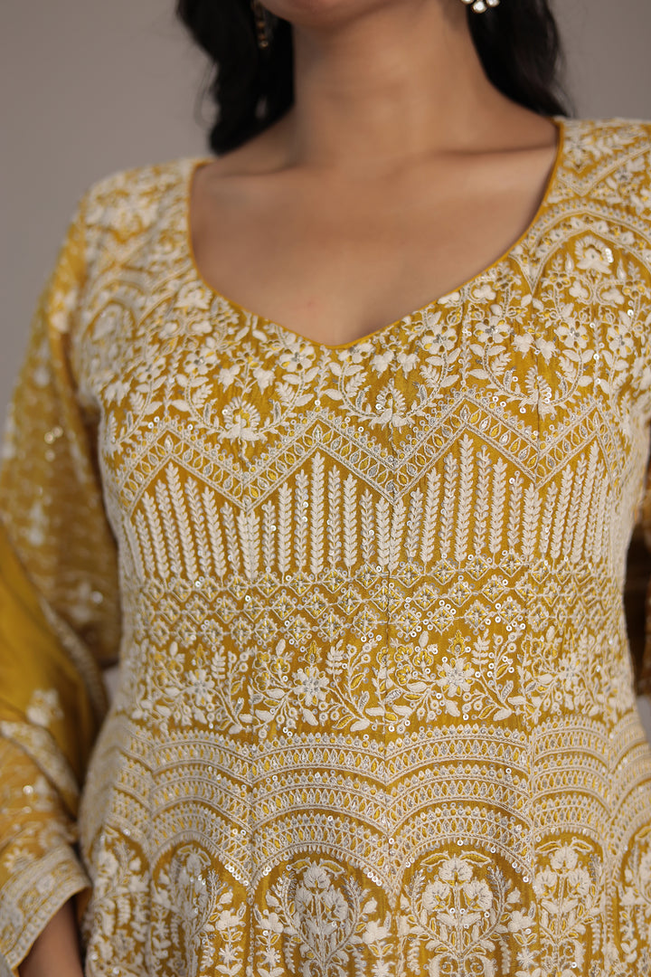 Embroidered Silk Suit Embellished with Sequins work