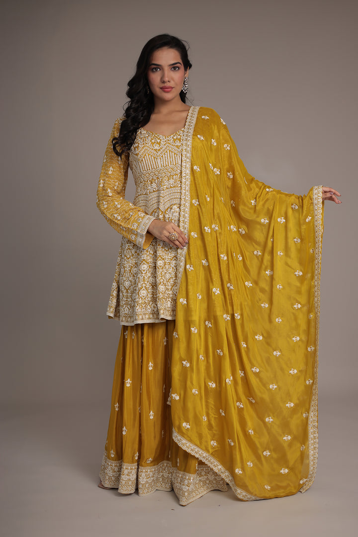 Embroidered Silk Suit Embellished with Sequins work