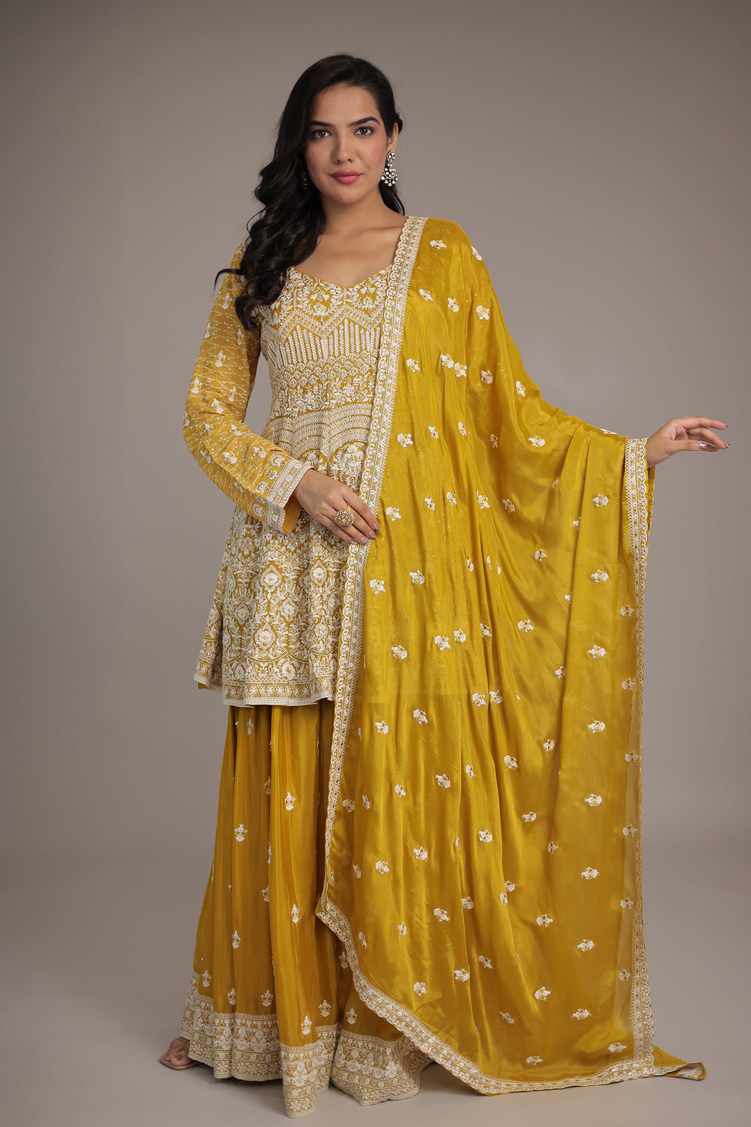 Embroidered Silk Suit Embellished with Sequins work