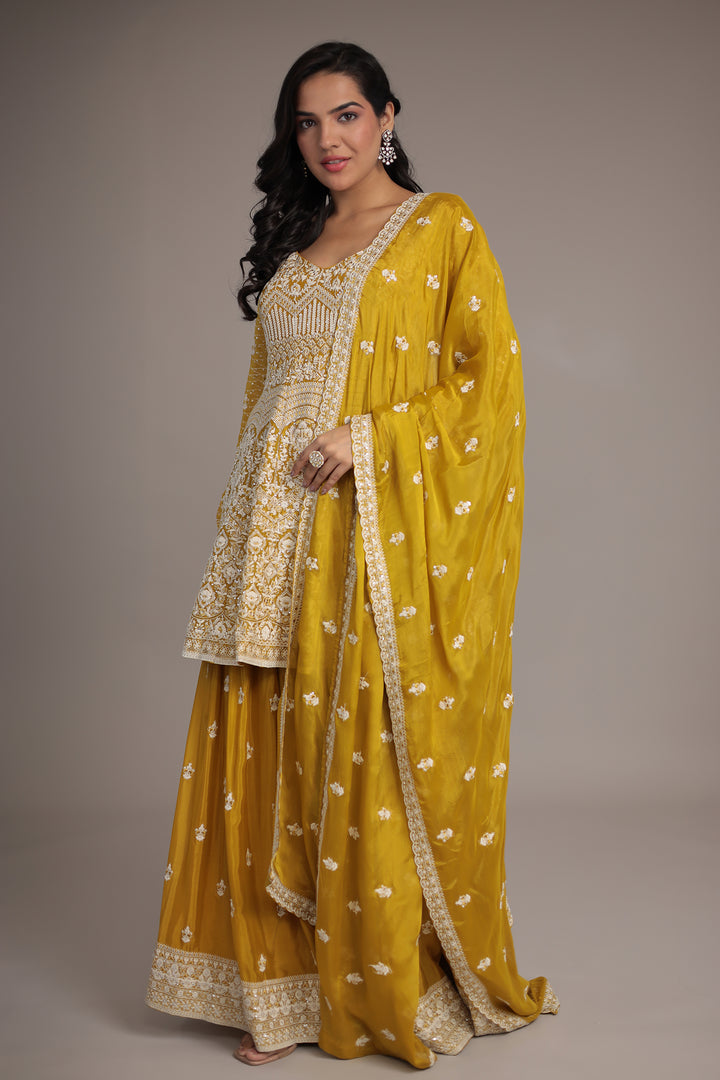 Embroidered Silk Suit Embellished with Sequins work