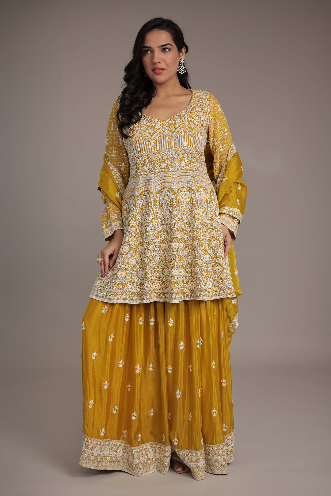 Embroidered Silk Suit Embellished with Sequins work
