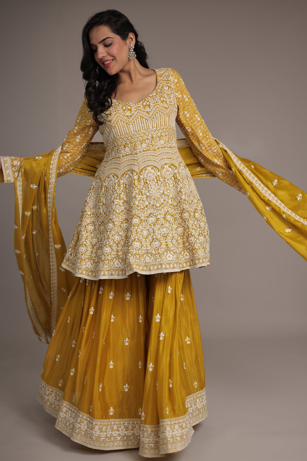 Embroidered Silk Suit Embellished with Sequins work