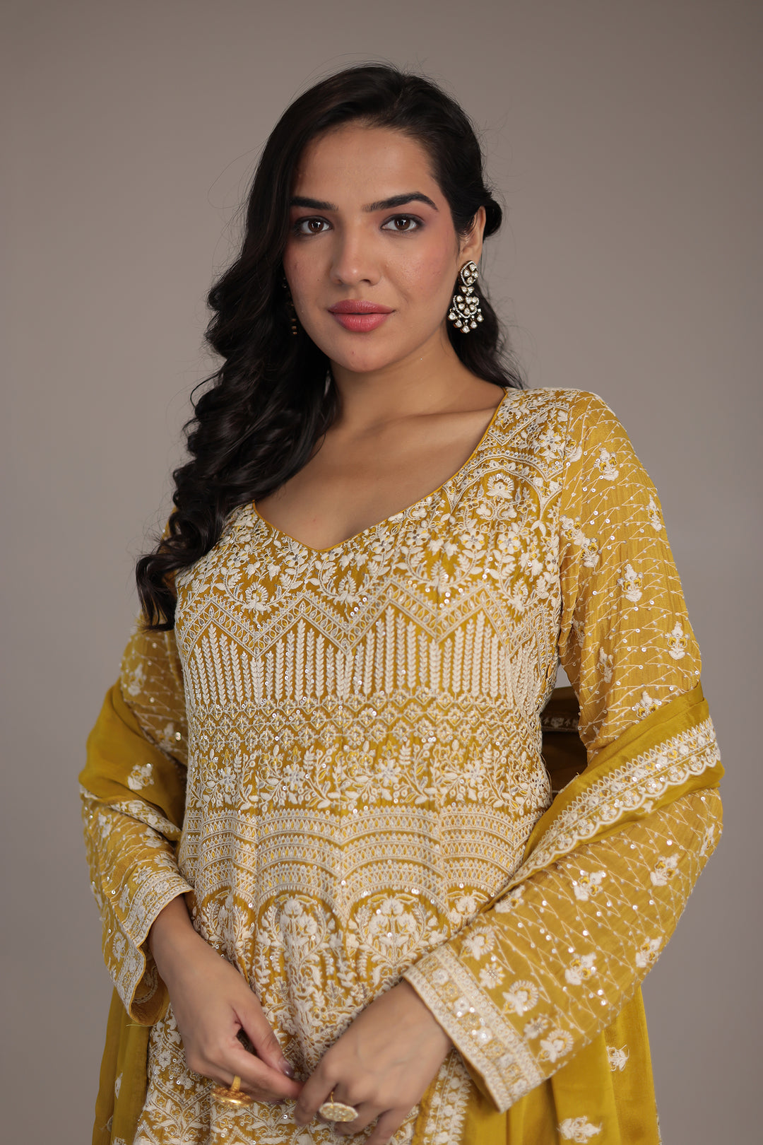 Embroidered Silk Suit Embellished with Sequins work