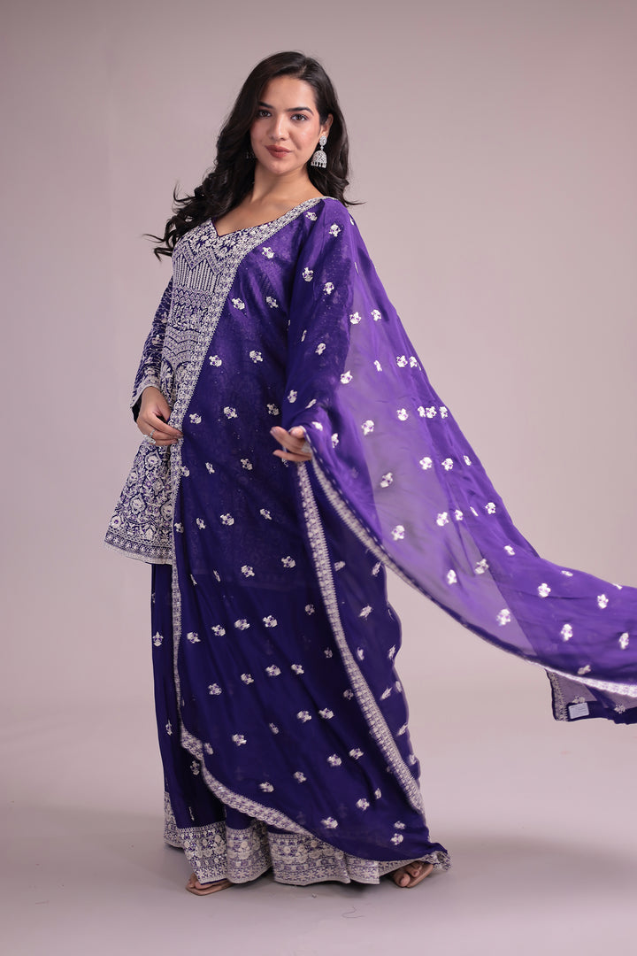 Embroidered Silk Suit Embellished with Sequins work