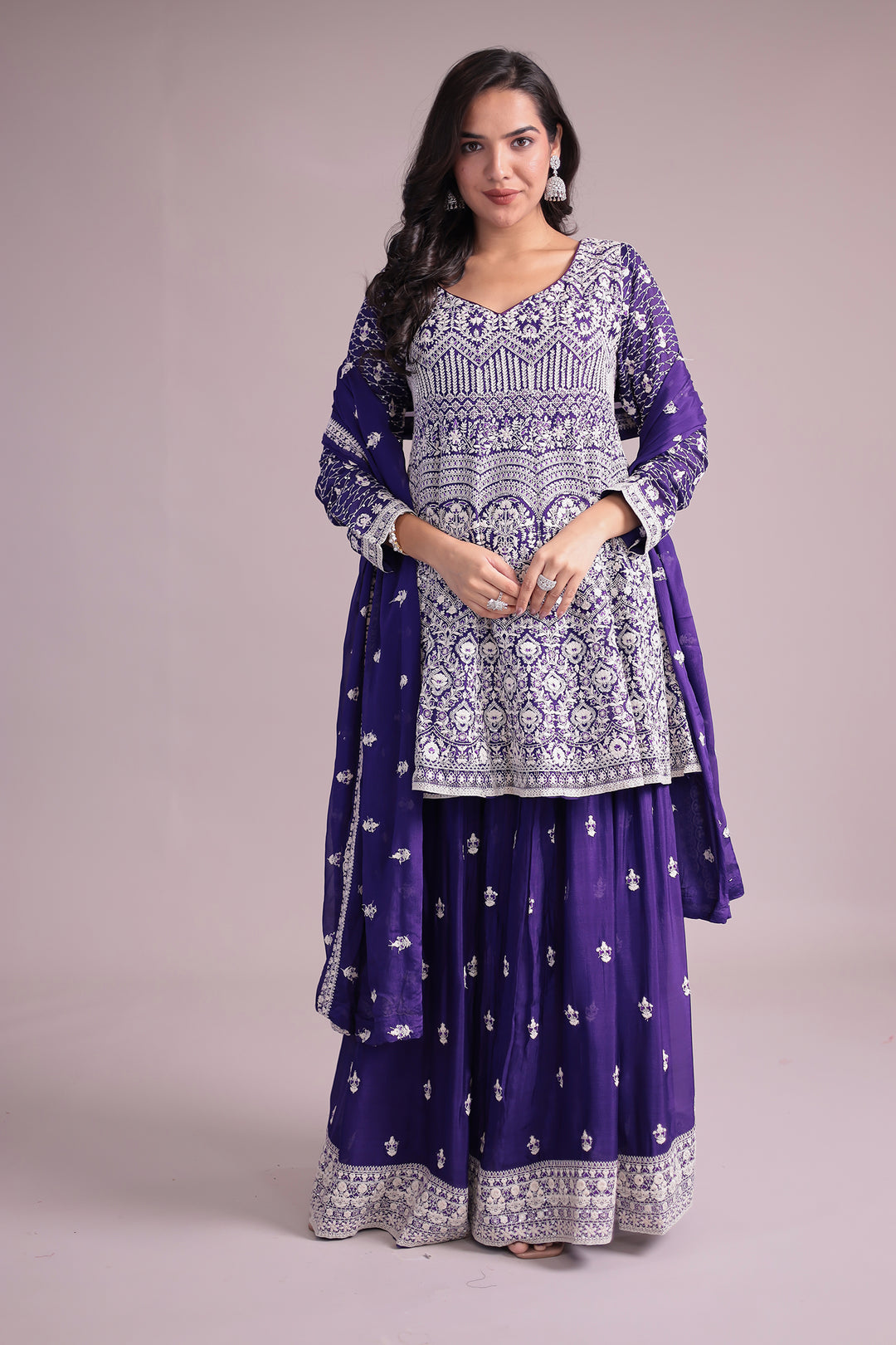 Embroidered Silk Suit Embellished with Sequins work