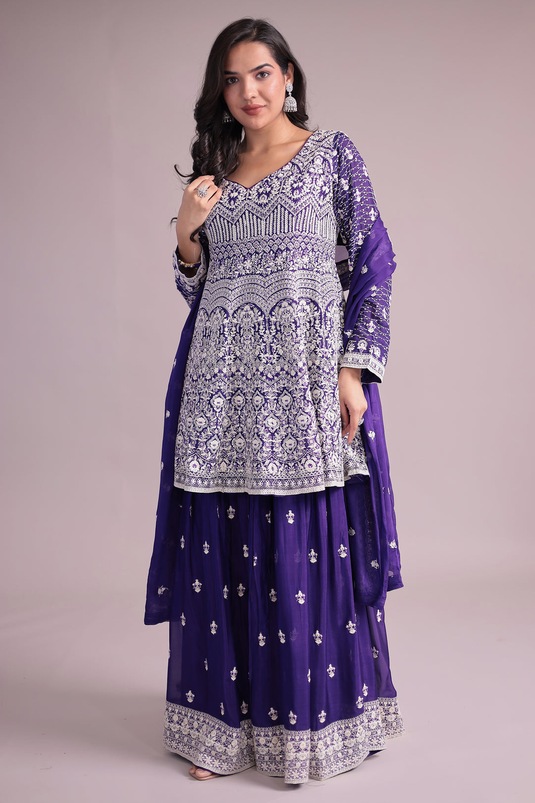 Embroidered Silk Suit Embellished with Sequins work