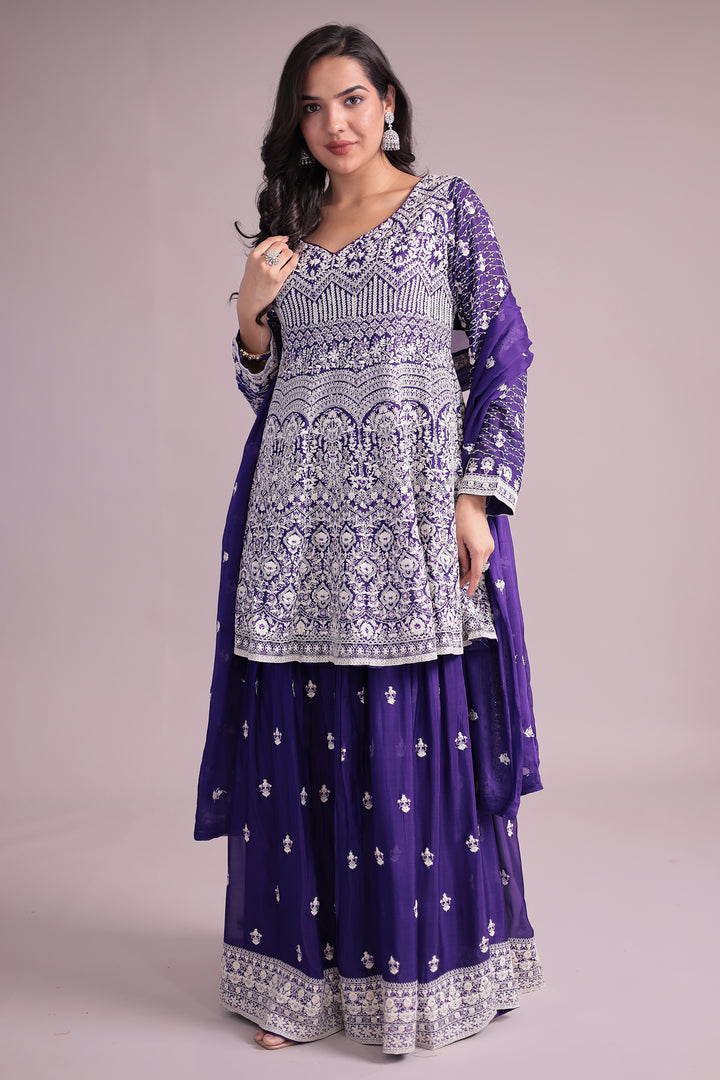 Embroidered Silk Suit Embellished with Sequins work