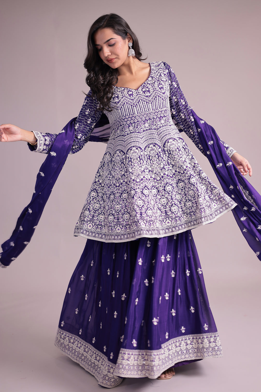 Embroidered Silk Suit Embellished with Sequins work