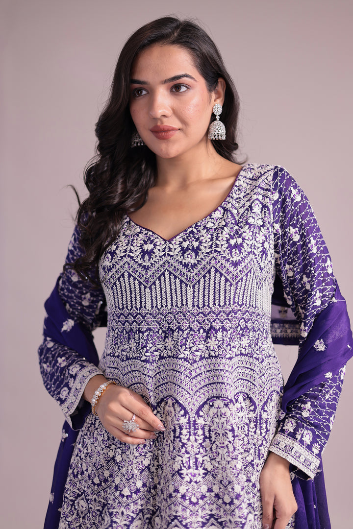 Embroidered Silk Suit Embellished with Sequins work