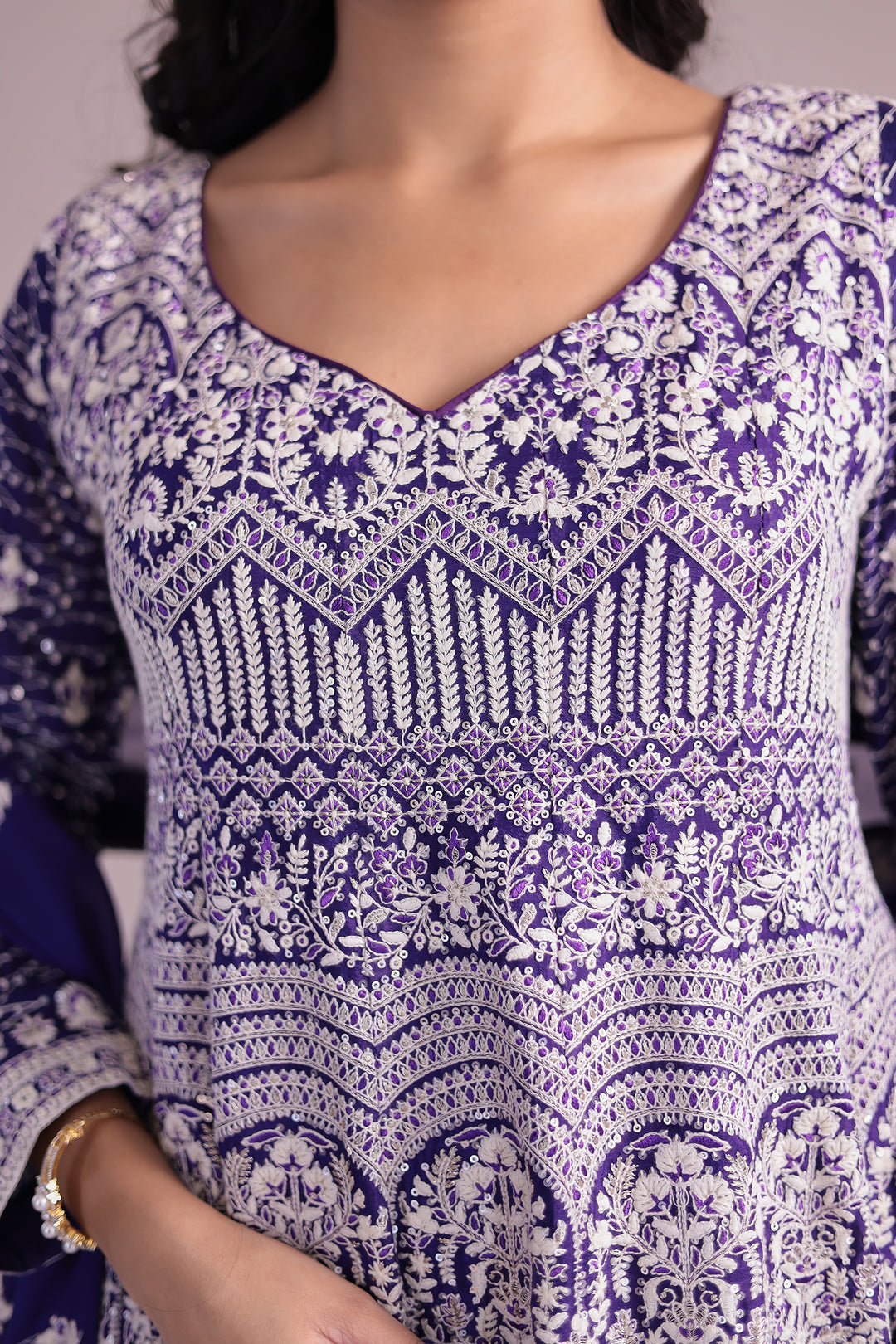 Embroidered Silk Suit Embellished with Sequins work