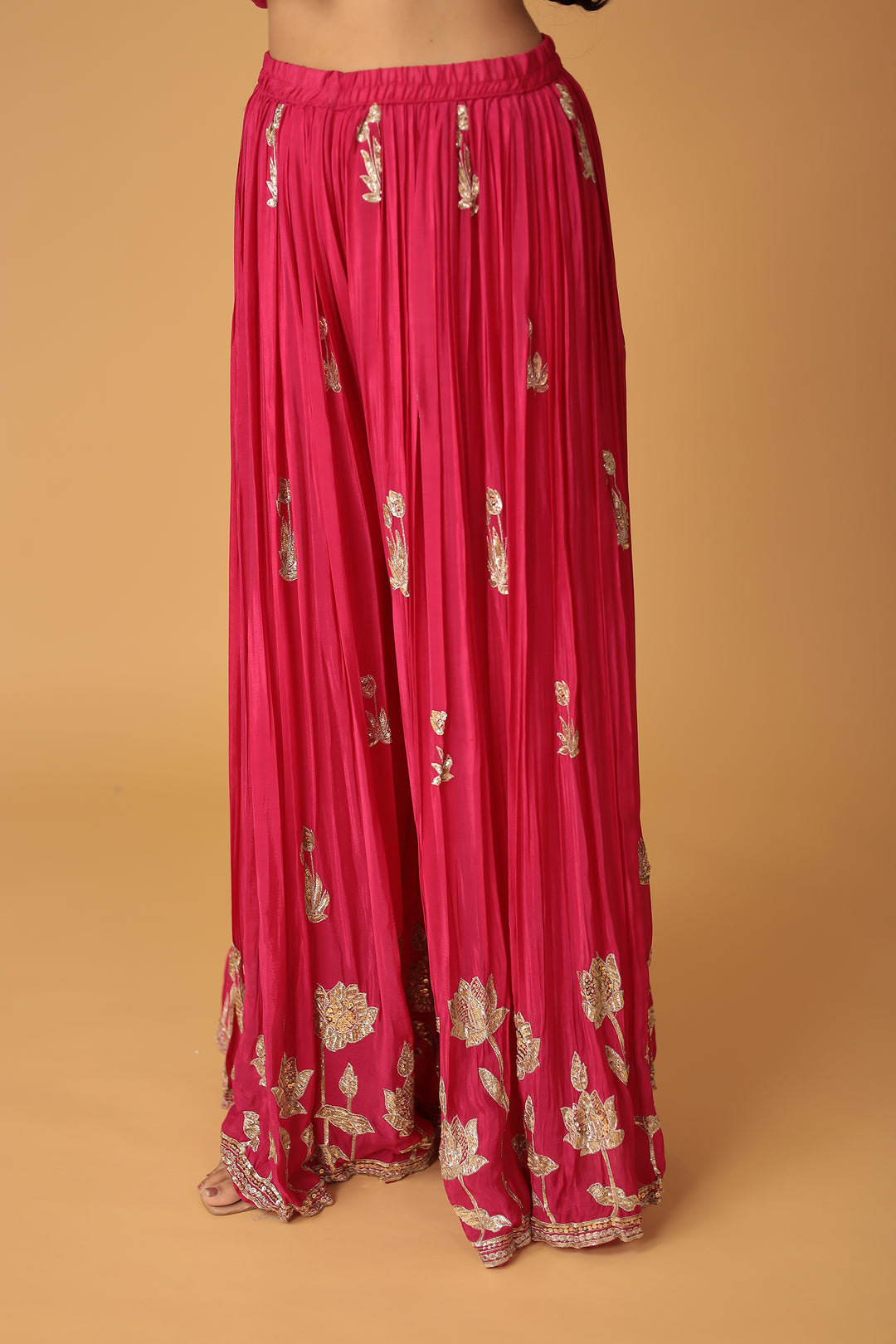 Chinon Sharara Silk Suit Embellished with Aari, Sequins work