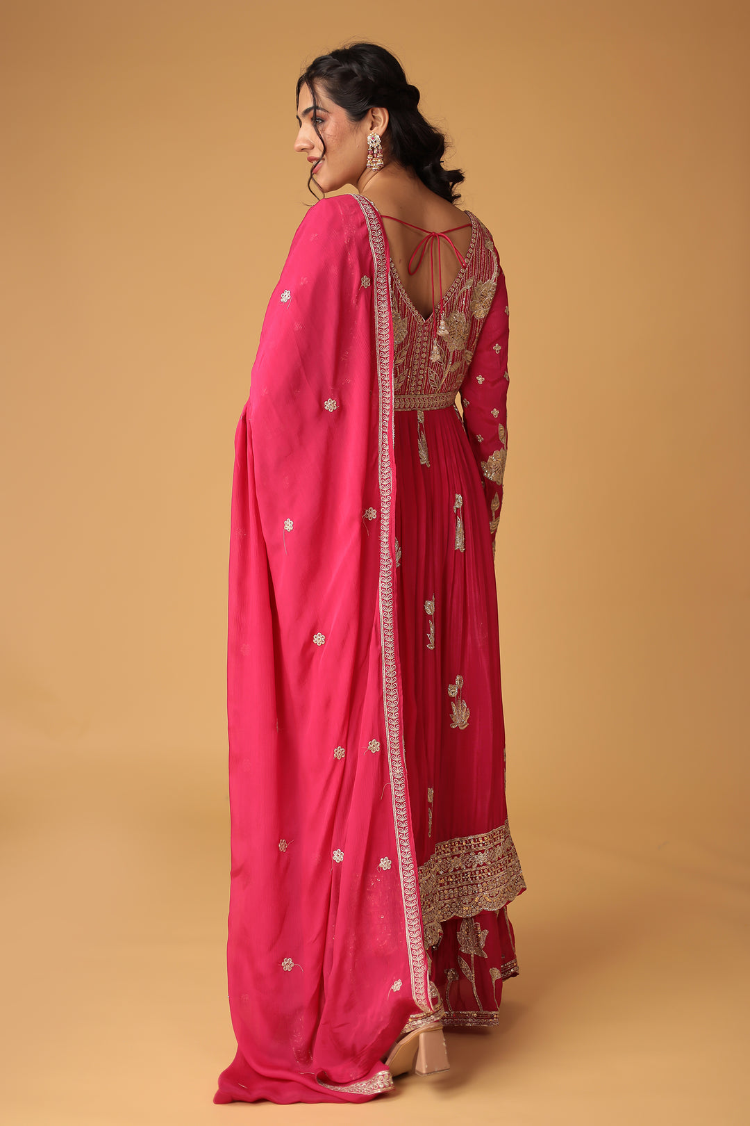 Chinon Sharara Silk Suit Embellished with Aari, Sequins work