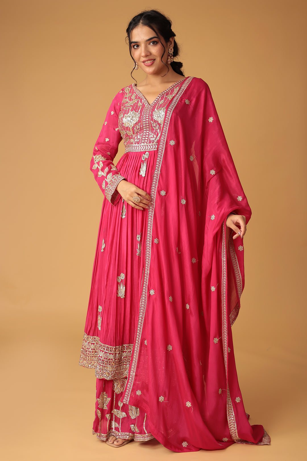Chinon Sharara Silk Suit Embellished with Aari, Sequins work